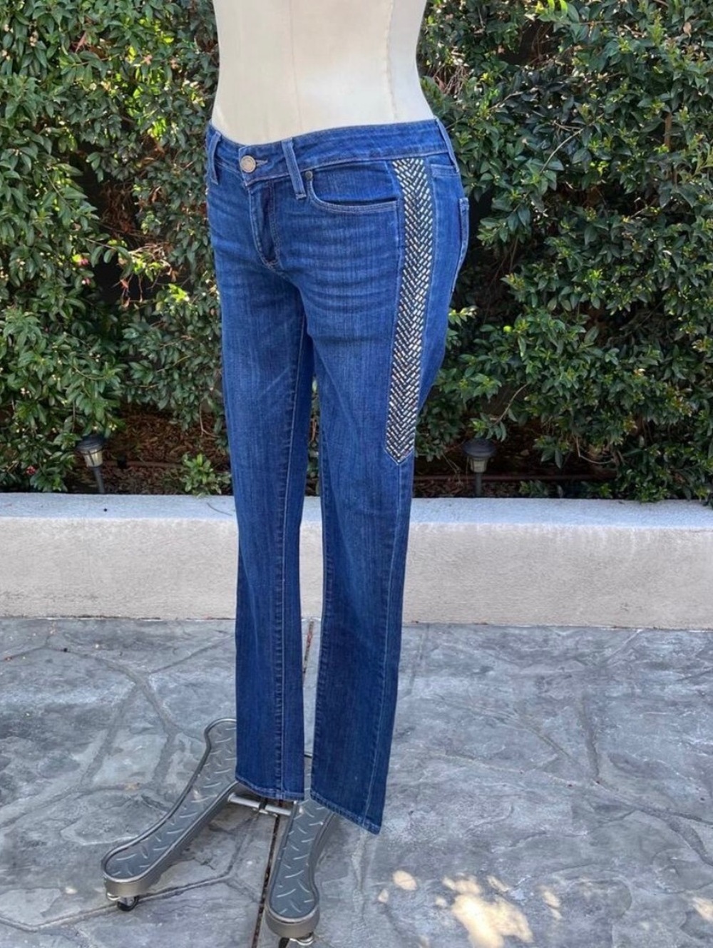 PAIGE Verdugo Ultra Skinny Jeans Sz 28 Dark Wash Embellished Side Panels Denim